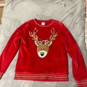 Adorable velour plush Red reindeer sweater